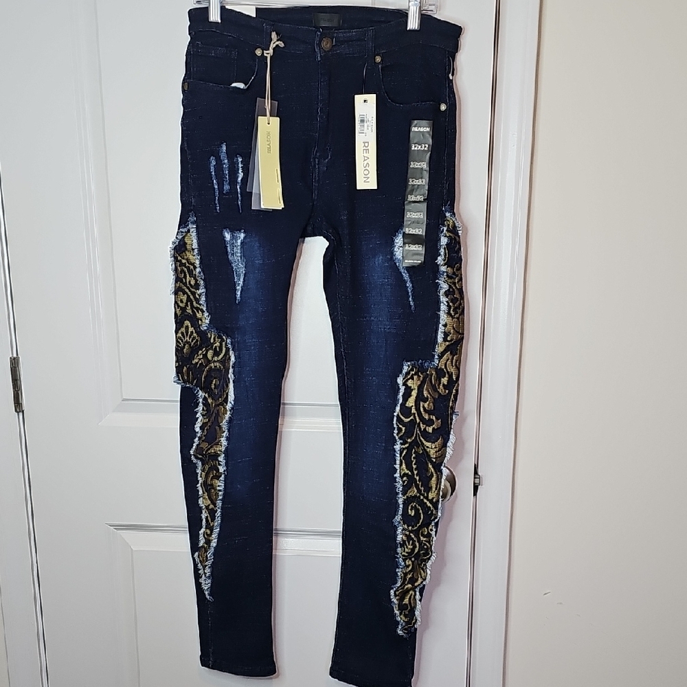 Beacon men's Navy and Gold‎ Skinny Jeans Size 32X32 NWT